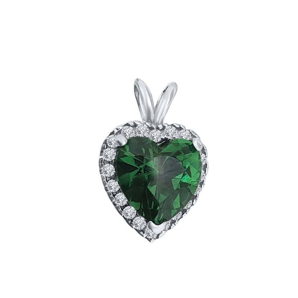 1.35 Ct Emerald & Lab-Created Diamond 925 Sterling Silver Heart Pendant Necklace - Picture 3 of 4